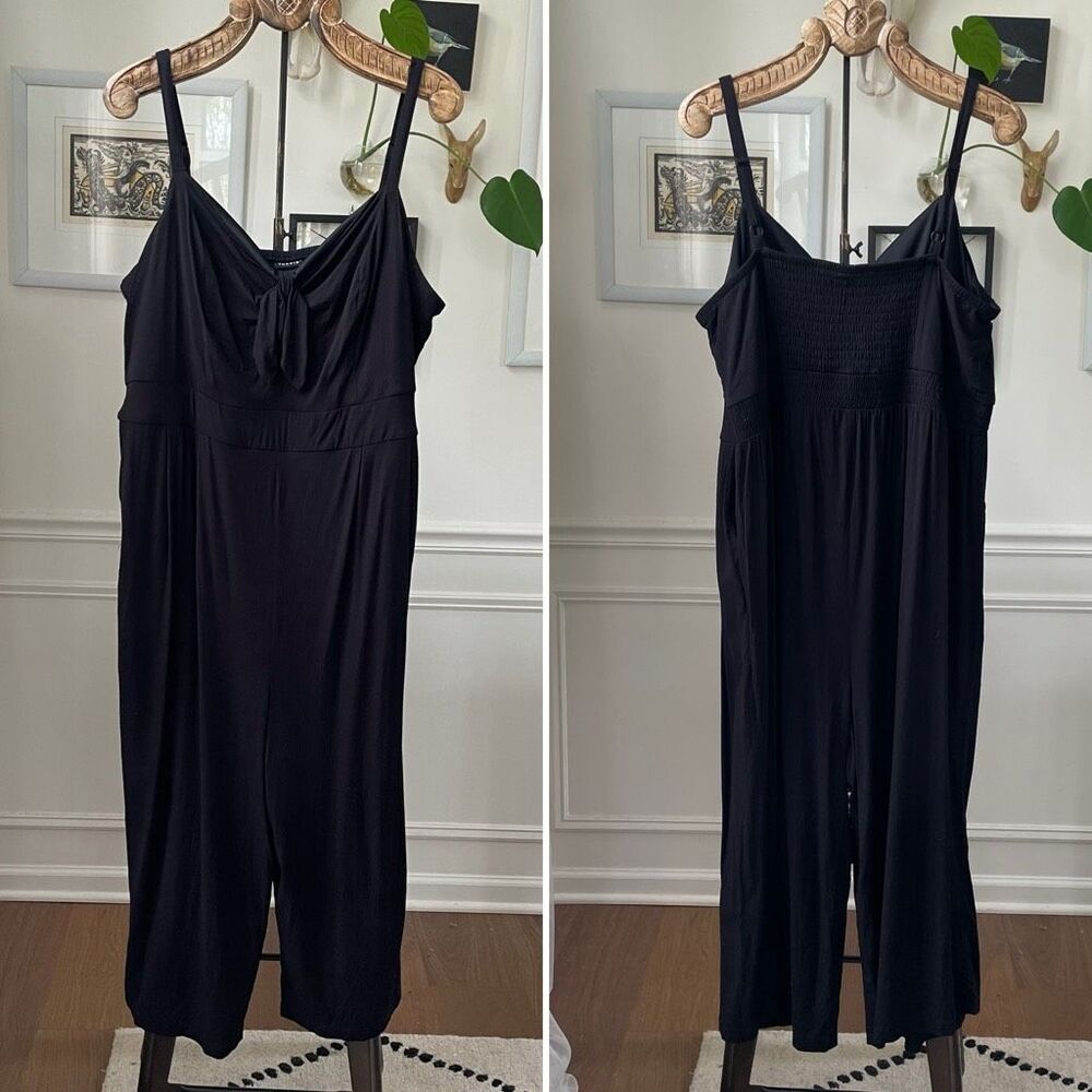 Torrid Tie Front Culotte Jumpsuit Stretch Challis Black Black 3 3X
